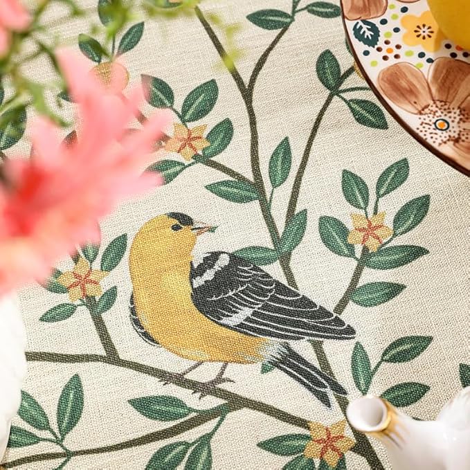 patdrea Designer Green French Linen Rectangular Tablecloth,Vintage Durable Floral Table Cloth,Decorative Table Cover for Kitchen Dining,Parties,Party,Christmas,Thanksgiving,55"x87"-Warbler