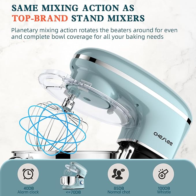 CHeflee Stand Mixer,660W 6+P With 6.5QT Stainless Steel Bowl,Dough Hook, Wire Whip & Beater,for Most Home Cooks,Blue