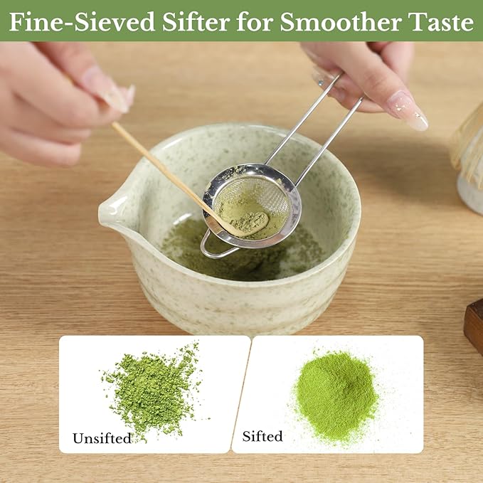 Matcha Whisk Sets, 5 Pcs Handmade Ceremony Matcha Kit, Ceramic Matcha Bowl with Spout, Whisk Set for Making Matcha, Gift for Lover, Family, Friends, Tea Enthusiasts