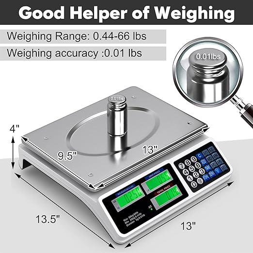 Safstar Electronic Price Computing Scale LCD Digital Commercial Food Meat Weighting Scale 66 Ib Capacity