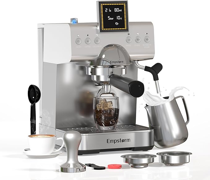 Espresso Machine 20 Bar with Steam Milk Frother, Stainless Steel Espresso maker with LED Display | Cold Brew & Hot Coffee Maker, Professional Cappuccino Expresso Machine for Home and Office