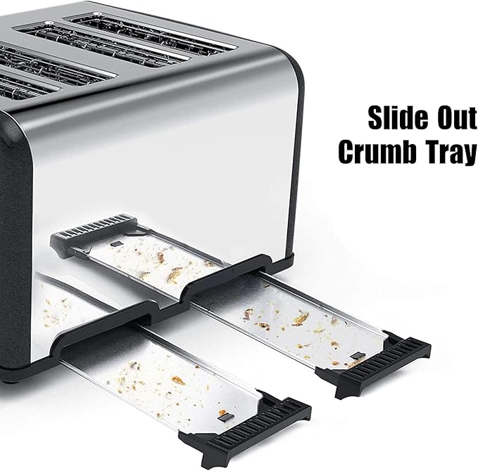 Toaster 4 Slice, Bagel Stainless Toaster with LCD Timer, Extra Wide Slots, Dual Screen, Removal Crumb Tray (Gray)