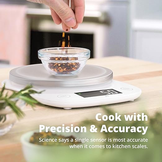 Greater Goods Digital Kitchen Scale with LCD Display, Weighs in Grams and Ounces, Batteries Included, Weighs up to 11 Pounds, White (No Bowl)