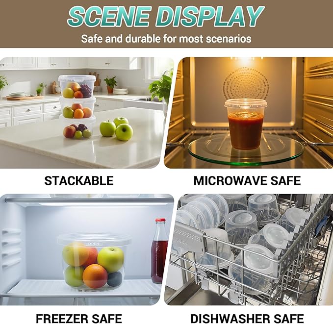 18 Pack 16oz Clear Plastic Bucket with Lid, Food Storage Containers, Freezer Plastic Cups, Leakproof, BPA Free, Microwave & Dishwasher Safe Takeout Container - Ideal for Soup and More