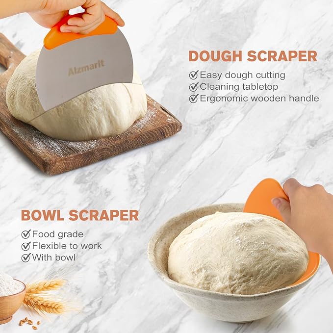 9-Inch Round & 10-Oval Bread Banneton Proofing Basket - Set of 2, Sourdough Baking Supplies with Bread Knife & Silicone Sling