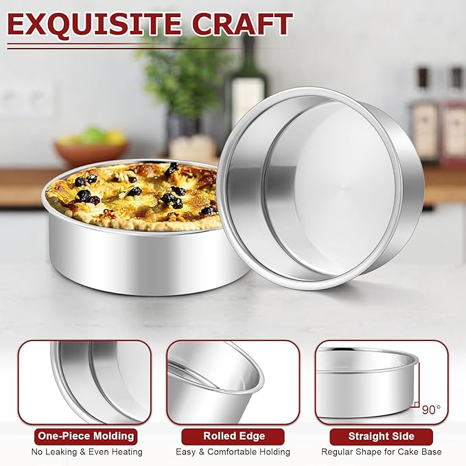 LIANYU 6 Inch Cake Pan Set of 3, Stainless Steel Round Smash Cake Baking Pans Tins, Bakeware for Birthday Wedding Party, Leak-proof & Mirror Finish, Dishwasher Safe
