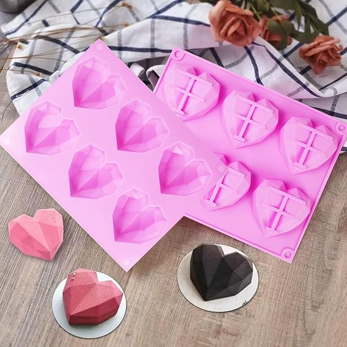 Heart Silicone Molds, AITRAI 2 Pack 3D Diamond Heart Chocolate Molds Soap Mold for Soap Making Silicone Cake Molds Mousse Mold, Gift for Birthday Wedding