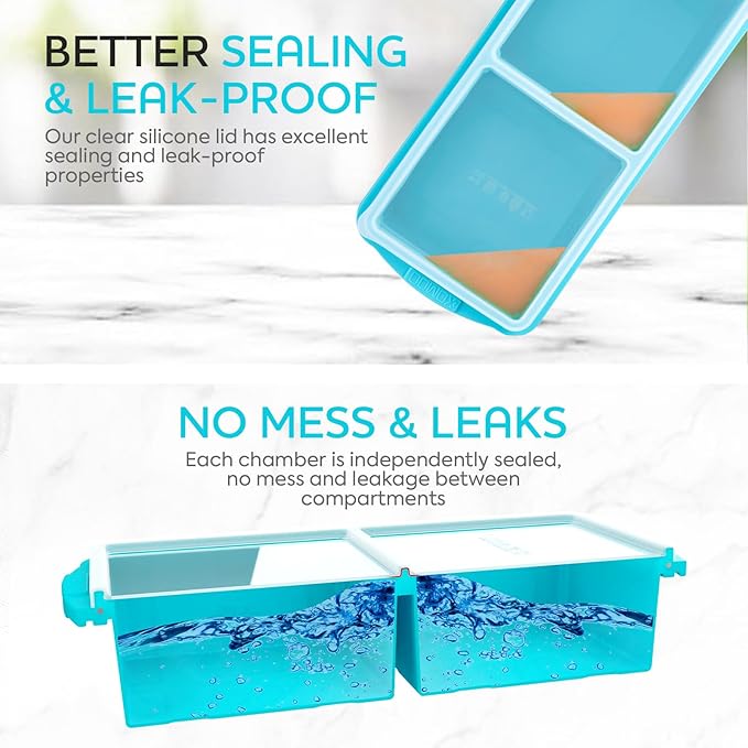 Silicone Freezer Tray With Lid-Soup Freezer Container molds-2-cup Extra Large Ice Cube Tray-makes 4 perfect 500ml portions cubes, For freezing soup,stews,sauces.Oven&Dishwasher-Safe(2-Pack)