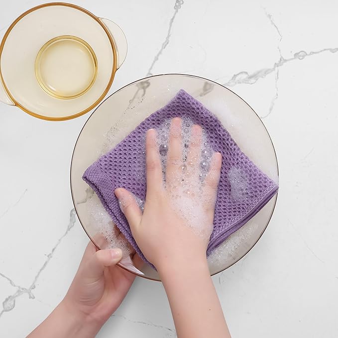 Homaxy 100% Cotton Waffle Weave Kitchen Dish Cloths, Ultra Soft Absorbent Quick Drying Dish Towels, 12 x 12 Inches, 6-Pack, Lavender
