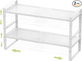 Expandable Stackable Aadjustable Shoe Rack Pantry Shelf for Kitchen Cabinets Counter Shelves Countertop Cupboard Storage Solution,Sturdy Heavy-Duty Metal Construction(2Packs/White/Large)