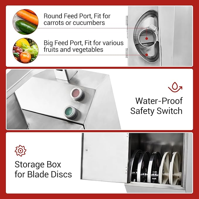 Commercial Food Processor with 6 Blades, Electric Vegetable Slicer & Chopper for Restaurant Kitchen - Stainless Steel Multifunctional Dicer, Shredder, Slicer