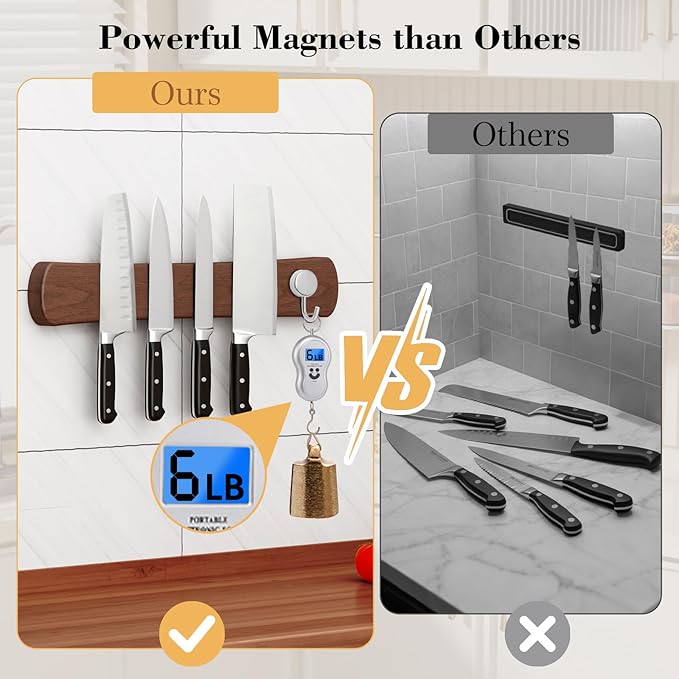 Magnetic Knife Holder for Wall, 16 Inch Wood Knife Strip with Strong Magnetism, Kitchen Accessories Organizer, Housewarming Gifts for New Home, Storage Space Savers for Apartment/Rv/Farmhouse
