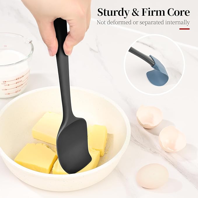 600ºF Heat Resistant Spatula, 11.34 inch High Heat Food Safe Semless Kitchen Silicone Spoon Spoonula Scraper for Cooking Baking Mixing Scraping Stirring Nonstick Cookware Pan Bowl (Black)