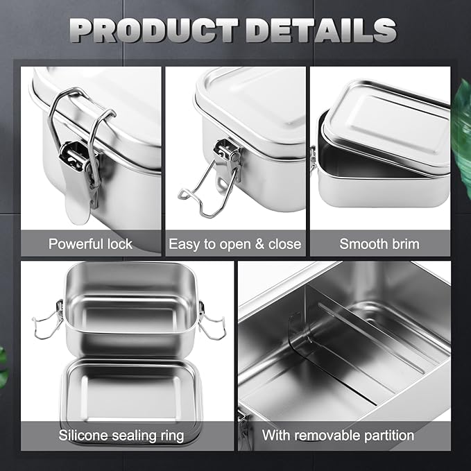 Umigy 3 Pcs Stainless Steel Food Containers 850/1400/2400 ml Metal Bento Lunch Box Stainless Steel Food Storage Containers, Lockable Clips to Leak Proof, Reusable Dishwasher Snack Boxes for Work