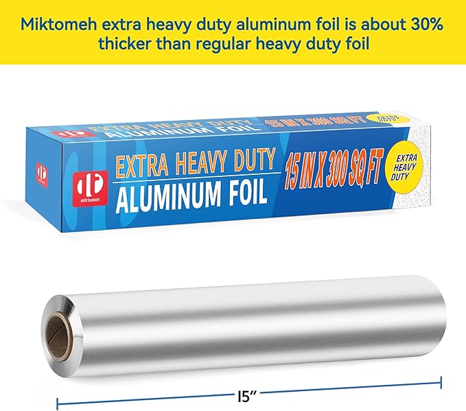 Superior Extra Heavy Duty Aluminum Foil 600 Sq Ft with about 30% More Thicker than Regular Heavy Duty Foil, 15" x 300 Sq Ft(Pack of 2)