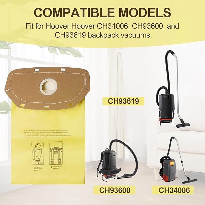AH10232 Type CB1A Allergen Filtration Backpack Vacuum Bag Fit for Hoover Backpack Vacuum CH34006, CH93600, and CH93619 (10 Pack)