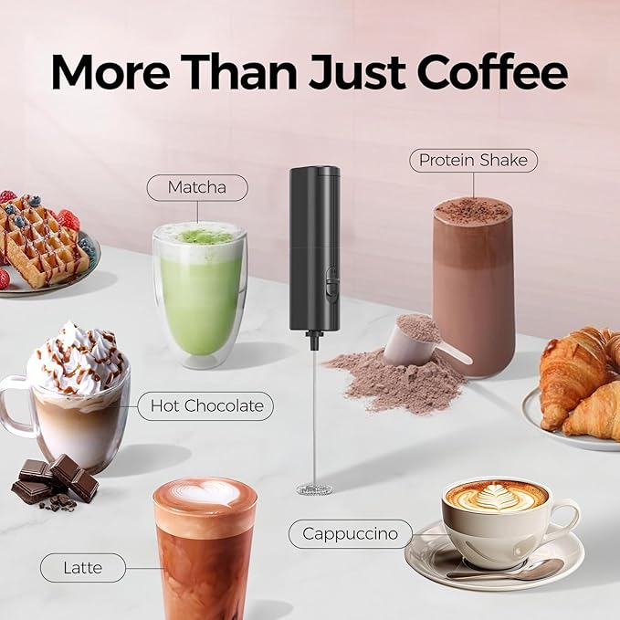 YARRAMATE Mini Powerful Milk Frother Wand, Fast Battery Operated Coffee Mixer, Handheld Drink stirrer, Electric whisk Foam Maker for Lattes, Cappuccino, Matcha, Hot Chocolate (Black)