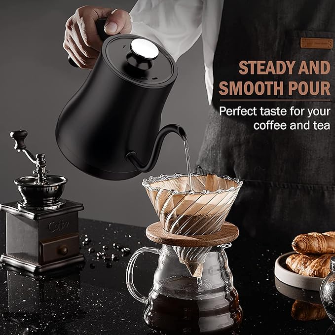Gooseneck Electric Kettle with ±1℉ Temperature Control, KOIOS 1200W Quick Heating Gooseneck Kettle for Pour Over Coffee & Tea, 2 hours Temp Hold, Auto Shut-Off & Boil-Dry Protection, Matte Black