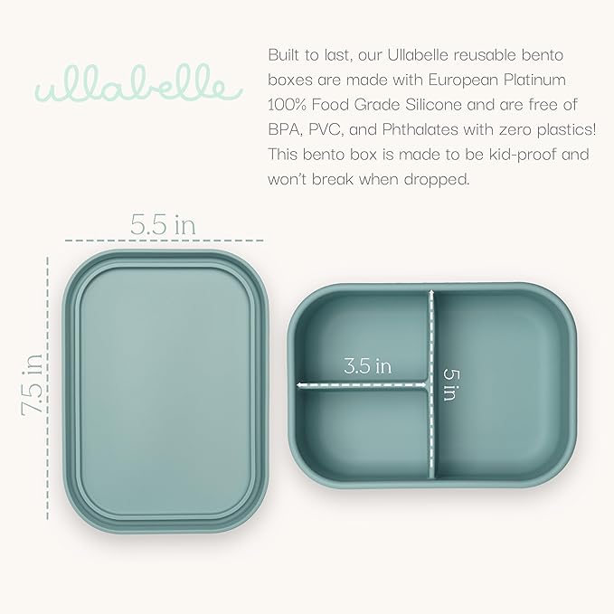 Ullabelle Leak Proof Bento Box Food-Grade Silicone Bento, BPA, Phthalate, Lead, & PVC Free - Bento Lunch Box for Daycare, Kids, & Adults - Leak Resistant Sets With Lids Snack Box Container (Beige)