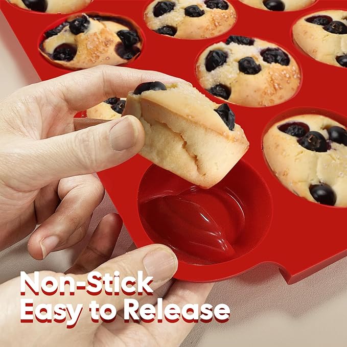 Silicone Muffin Pan for Baking - Premium 12-Cup Nonstick Muffin Pan, Easy Release & Clean, Dishwasher Safe Muffin Tray for Perfect Cupcakes, Muffins & More.