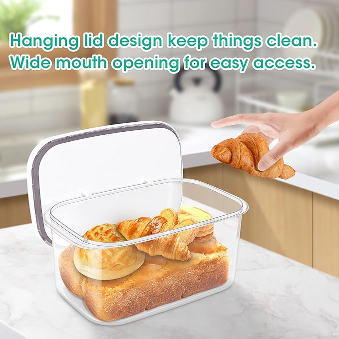 Large Bread Box with Easy-Carrying Handles for Kitchen Countertop, 6.5 Qt Rice Flour Container with Pop Up Lid & Hanging Hooks for Cleaner Use, Airtight Food Storage Bin for Kitchen Organization