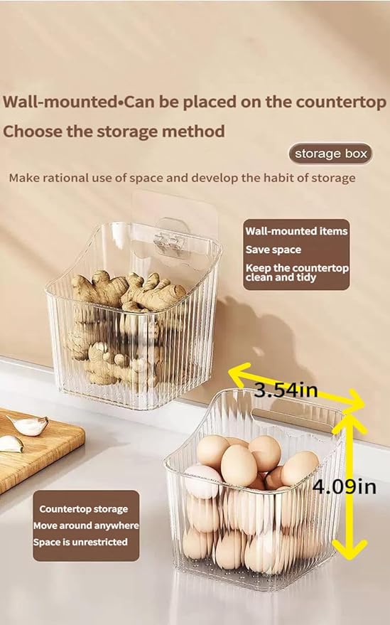 6Pack Wall Mount Organizer, Adhesive Cabinet Door Storage Bins, Clear Makeup Containers, Stackable Organizer Basket for Kitchen, Bathroom, Cabinet, Pantry, Office，Refrigerator Small Items storage