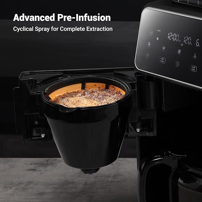 Gevi 10 Cup Drip Coffee Maker with Built-in Grinder, Grind ＆ Brew Burr Combo Coffee Machine with Touch Screen, Programmable, 4-Hour Warm Plate, Permanent Filter, Coffee Carafe