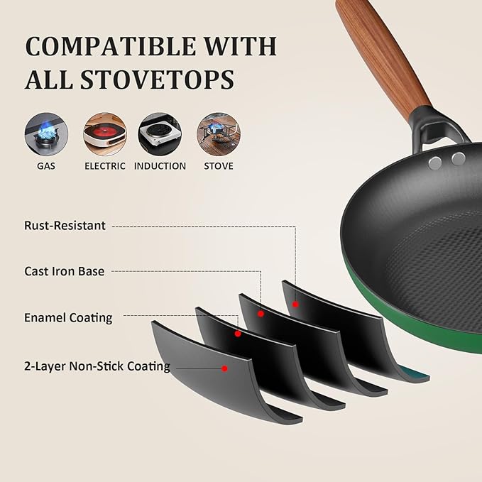 YUTANN Pre-Seasoned Cast Iron Skillet 8 Inch,Diamond-Textured Interior for Crispy, Oil-Saving Cooking,Ideal for Eggs, Steak, and More,Non-Toxic & Easy Clean