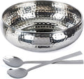 Salad Bowl and Serving Utensils - Hammered Detailing - Stainless Steel Mixing Bowls with Lids- Luxurious Serving Bowls (12" Hammered Salad Bowl)