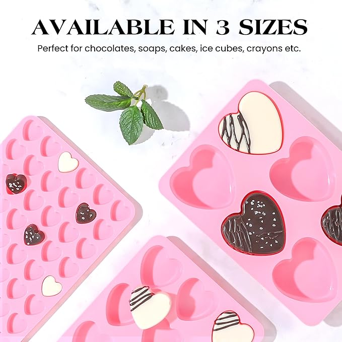 2 Inch Heart Shaped Silicone Molds for Chocolate, Candy, Gummy, Soap (Set of 2, Pink)