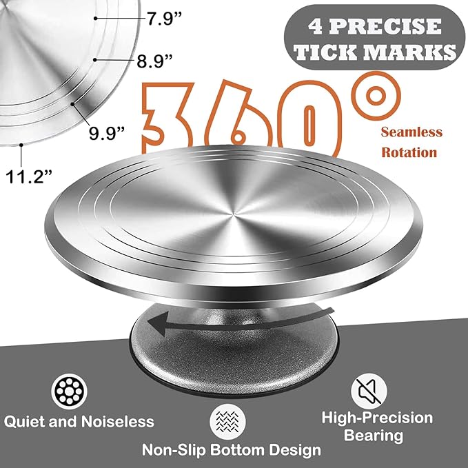 12 Inch Aluminium Rotating Cake Stand Turntable, Cake Decorating Kit Supplies with Icing Piping Tips, Frosting Spatulas, Pastry Bags, Scrapers and Other Cake Decorating Tools (85Pcs)