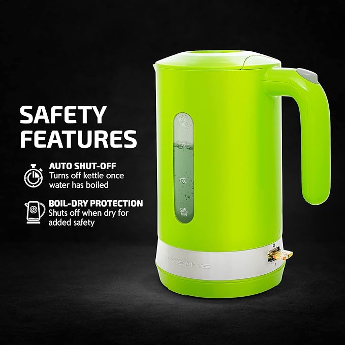 OVENTE 1.8L Electric Kettle, 1500W Fast Boiling Heater for Coffee or Tea, BPA Free, Easy to Fill Lid, Water Level Window, Auto Shut-Off, Boil-Dry Protection and Removable Filter, Green KP413G