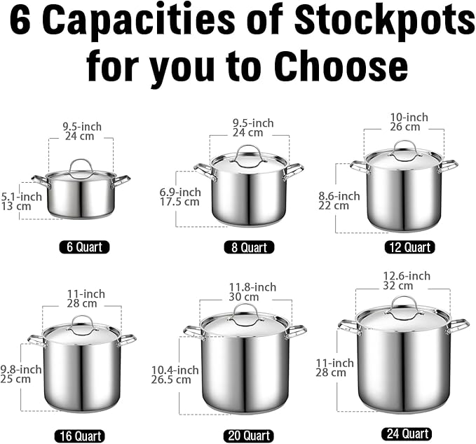 Cooks Standard 18/10 Stainless Steel Stockpot 8-Quart, Classic Deep Cooking Pot Canning Cookware with Stainless Steel Lid, Silver