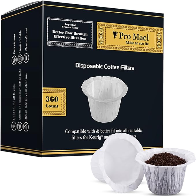 Pro Mael 360 Count Disposable K Cup Filters, Coffee Filter Paper for Keurig Brewers Single Serve 1.0 and 2.0, Use with Reusable K Cup Pods (White)