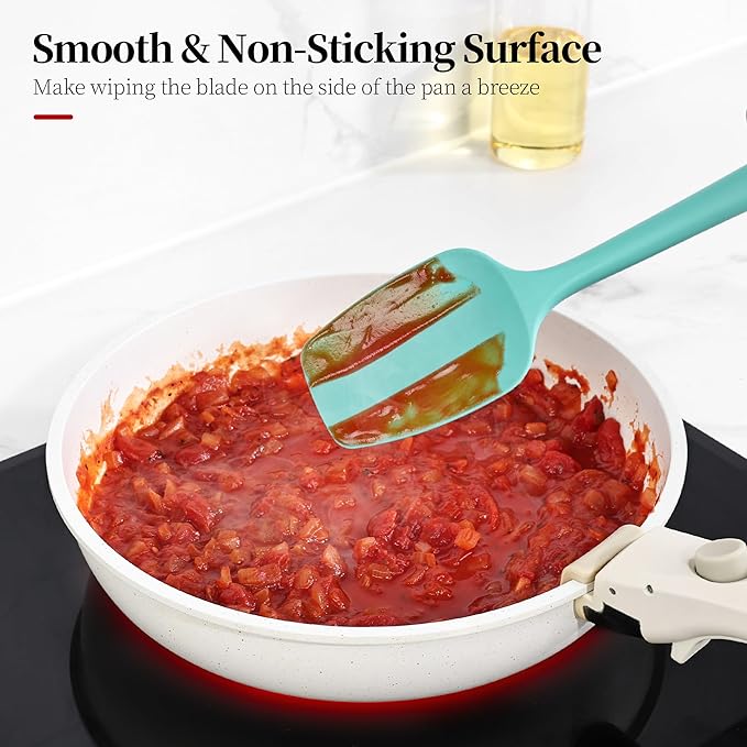 600ºF Heat Resistant Spatula, 11.34 inch High Heat Food Safe Semless Kitchen Silicone Spoon Spoonula Scraper for Cooking Baking Mixing Scraping Stirring Nonstick Cookware Pan Bowl (Aqua Sky)