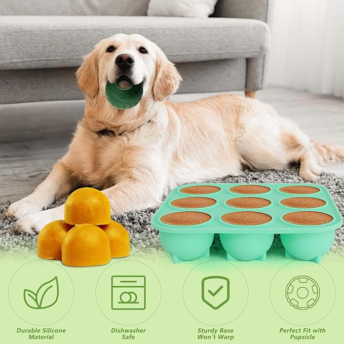 9Cavities Silicone Dog Treat Mold for Woof Pupsicle & Power Chewer Pupsicle, Frozen Dog Treat Molds for Making Refill Treats, Reusable Treat Tray for The Pupsicle Toy 25-75lbs (Large)