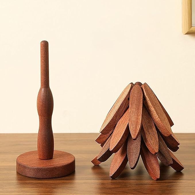 Natural Wood Tree Trivet Set, 𝐍atural Tree Trivet Set - 4 Wooden Trivets,4 Wooden 𝐓rivets & 1 Stand Like a Christmas Trees,for Hot Dish,Pot,Bowl,Teapot,Hot Pot Sets (2Color 4 Trivets,2set)
