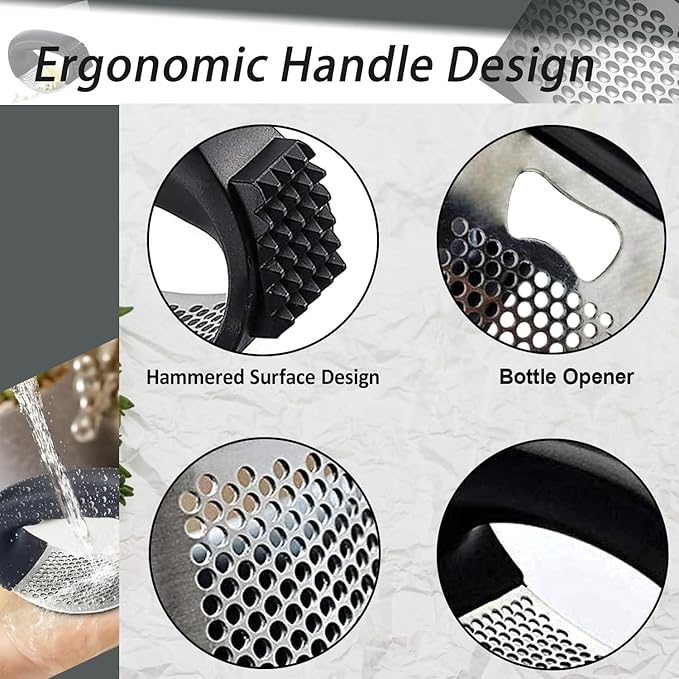 Stainless Steel Garlic Press, Garlic Press Rocker Garlic Masher Garlic Masher for Mashing Garlic, Kitchen Tools with Ergonomic Handle, Garlic Peeler