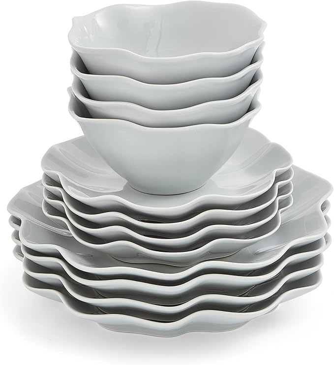Portmeirion Sophie Conran Floret 12 Piece Dinnerware Set | Service for 4 | Elegant Dinnerware Serving Plates | Appetizer, Buffet, Dinner, and Lunch Plates | Dishwasher Safe – Dove Gray