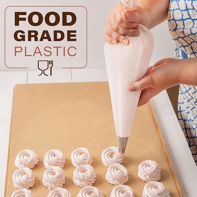 LotFancy Piping Bags 18 Inch, Pack of 100, Extra Thick Anti-Burst Pastry Bags with 5 Clips, Disposable Cake Decorating Bag for Cupcakes Cookies
