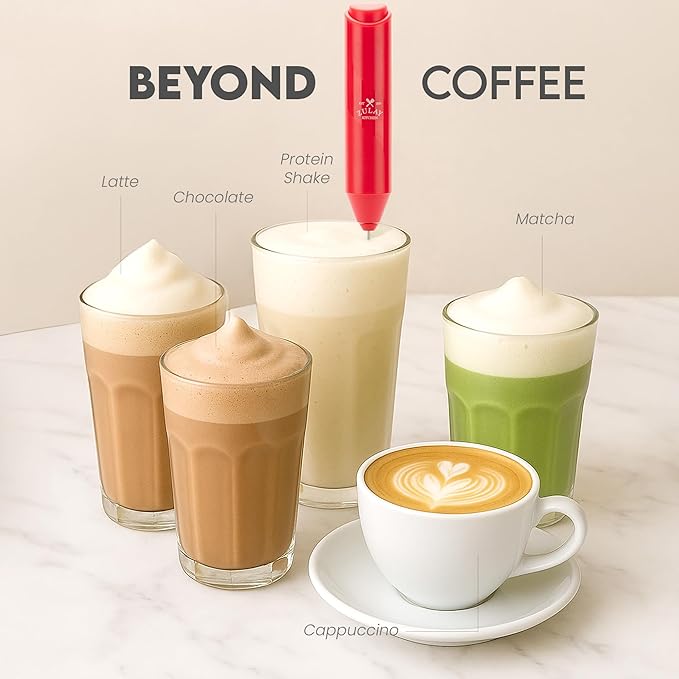 Zulay FrothMate Powerful Milk Frother for Coffee - Portable & Compact Handheld Foam Maker for Lattes, Cappuccinos, Matcha, Hot Chocolate - Milk Foamer Frother - No Stand Electric Whisk (Red)