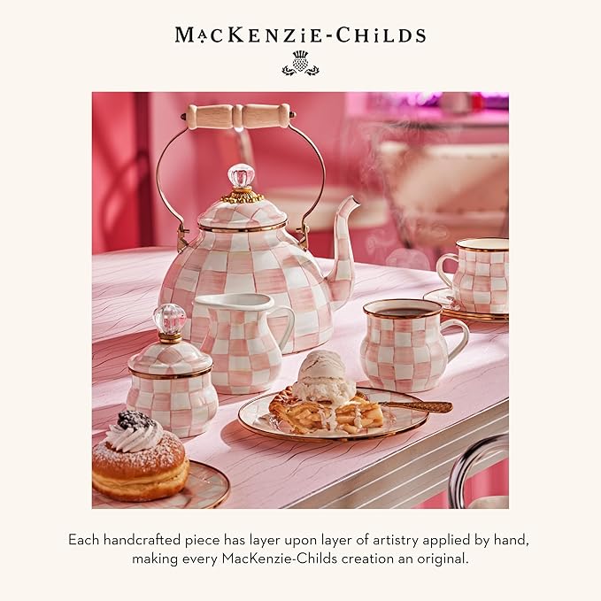 MACKENZIE-CHILDS Enamel Everyday Bowl, Serving Bowl for Entertaining, Extra-Small, Pink-and-White Rosy Check, Set of 1