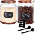 SAIOOL 2-Pack Striped Borosilicate Glass Airtight Canisters - Big mouth Large Capacity, Acacia Wood Lid, Food Storage Jars for Flour, Pasta, Pantry Organization (3/4 Gallon （2 Striped pack）)
