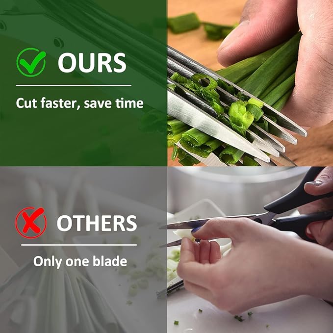 2 Pack Herb Scissors, Herb Scissors with 5 Blades and Cover, Multi Blade Kitchen Scissors for Cutting, Shredding and Cooking Cilantro Onion Salad Garden Herbs, Dishwasher Safety (Green)