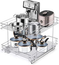 FULGENTE Chrome Finish Pull Out Drawer Cabinet Organizer 2 Tier (17" W * 21" D*15.12''H) Professional Sliding Pantry Shelves Under Kitchen Bathroom Sink Wire Drawer Storage Roll Out Shelf Basket