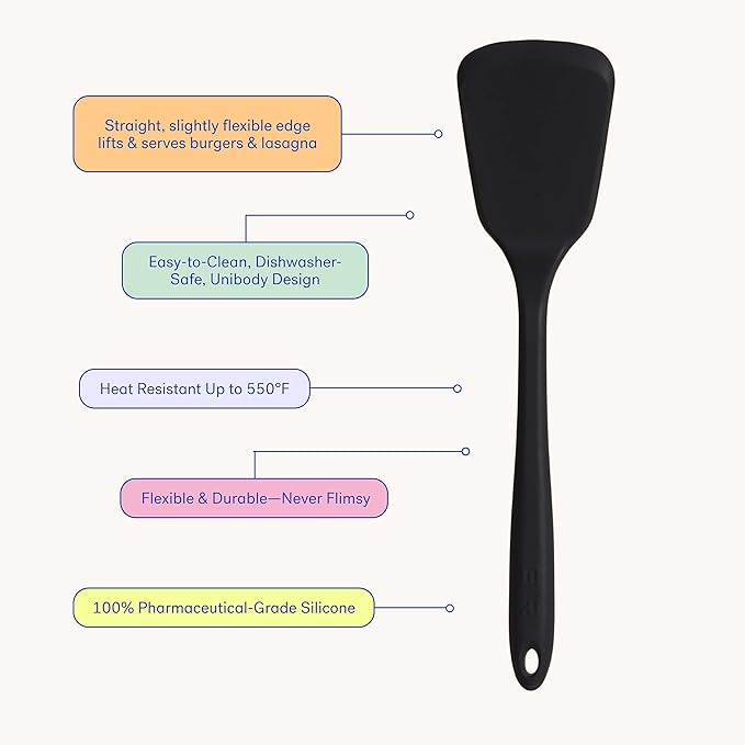 GIR: Get It Right Silicone Spatula for Cooking - 13-Inch Black - Heat Resistant to 425°F & Nonstick - Pancake Flipper & Spatula Turner