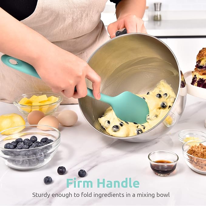 14in Extra Long Silicone Spatula: U-Taste 480ºF Heat Resistant Flexible Baking Mixer Scraper, Large Rubber Mixing Stirring Scraping Seamless Kitchen Turner Utensil for Nonstick Cookware (Aqua Sky)