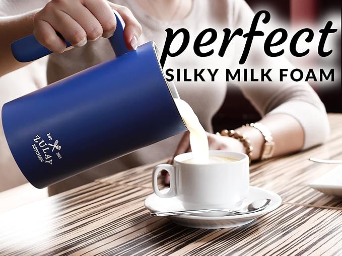 Zulay Milk Frother Electric Heater (10oz/300ml) - Automatic 4-in-1 Function Milk Steamer For Hot & Cold - Stainless Steel Electric Milk Frother For Latte, Cappuccino Hot Chocolate 120V - Sky Blue