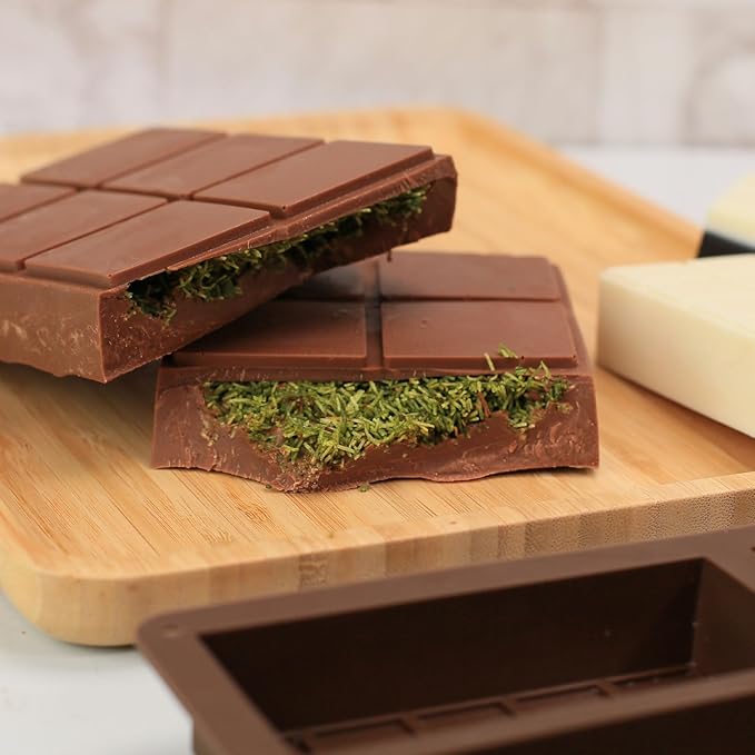 Chocolate Bar Mold, 1 Inch Deep Chocolate Molds Silicone for Homemade Dubai Pistachio/Candy/Snacks, 2 Pcs Large Silicone Molds with Three Bars Cavities, Food Grade and Break Apart