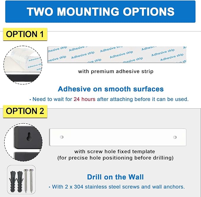 17 Inch Magnetic Knife Holder for Wall, Adhesive Knife Magnetic Strip No Drilling with 12 Hooks, Powerful Magnetic Knife Strip, Magnetic tool Holder for Kitchen Knives & Utensils (Black)